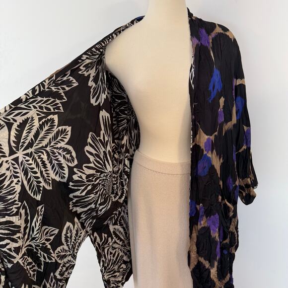 Alembika Amethyst Crinkle Kimono Jacket Black Multicolor XL - Picture 10 of 13